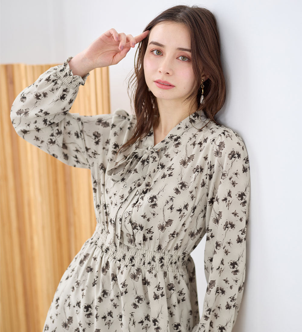 アロッタ Alotta 美人シルエットボウタイワンピース （グレー系） グレー系