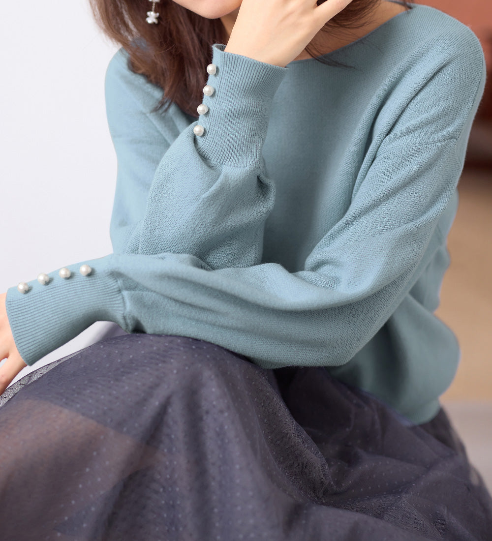 アロッタ Alotta パール調ボタン付ミラノリブニット