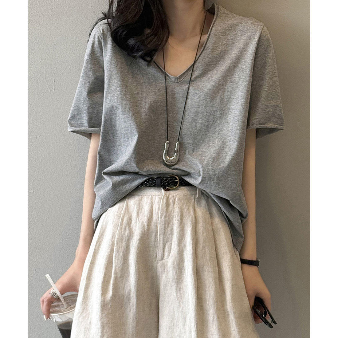 アイモン Aimoon vネックtシャツ レディース 綿100% （ホワイト） ホワイト