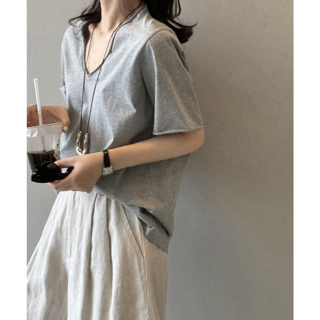 アイモン Aimoon vネックtシャツ レディース 綿100% （ホワイト） ホワイト