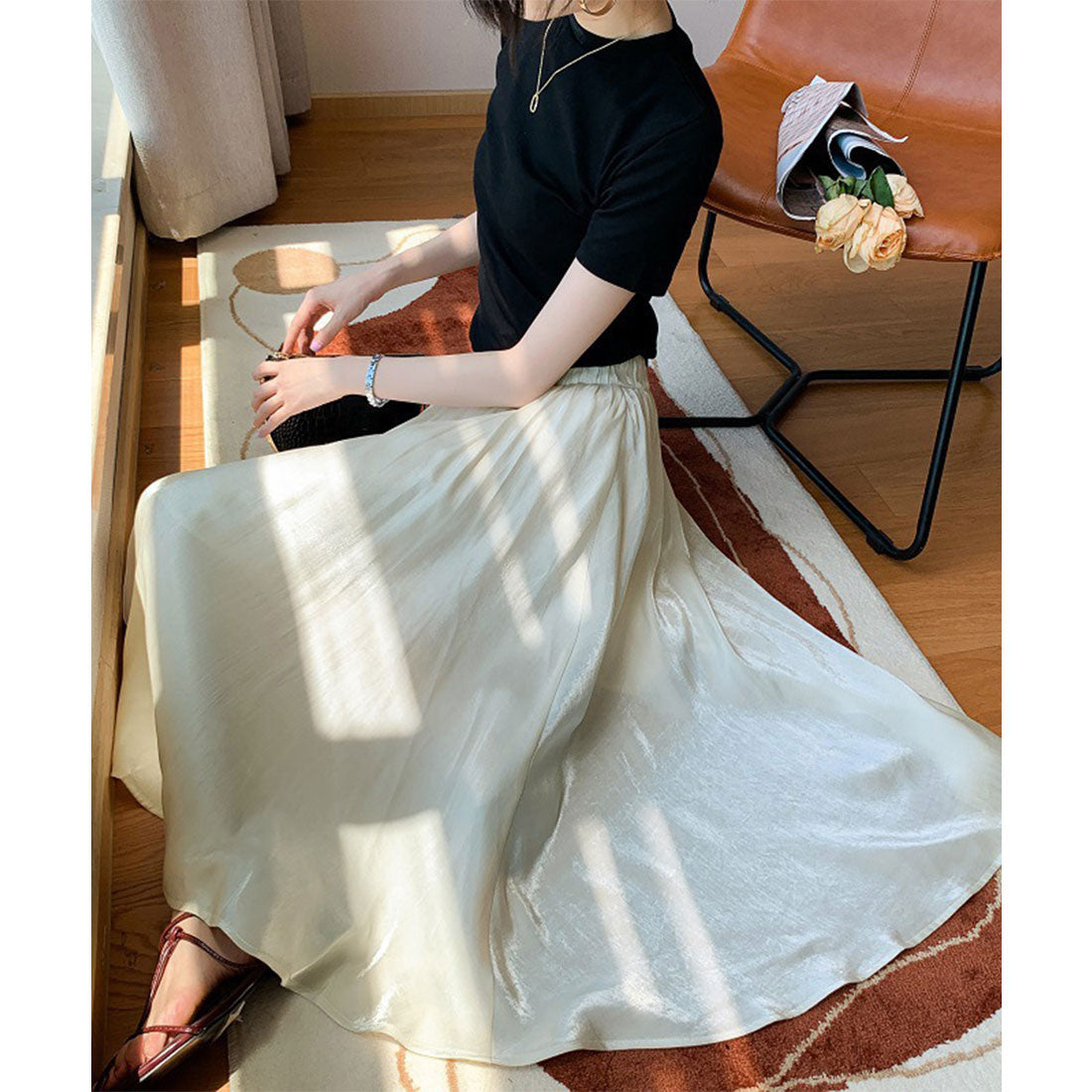 フレア ロングスカート ウエストゴム