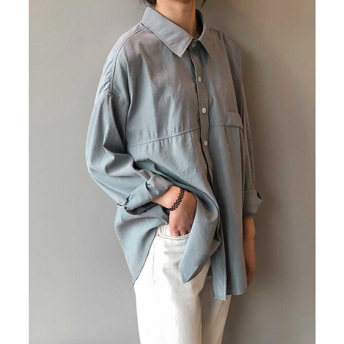 シャツブラウス レディース長袖トップス,ブルー