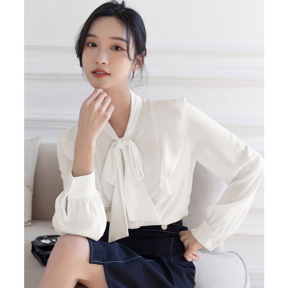 絲帶泰國上衣褶邊襯衫女士