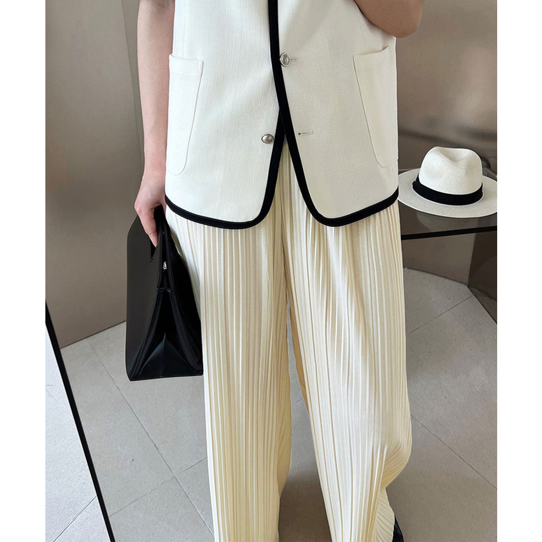 プリーツパンツ レディース ワイドパンツ