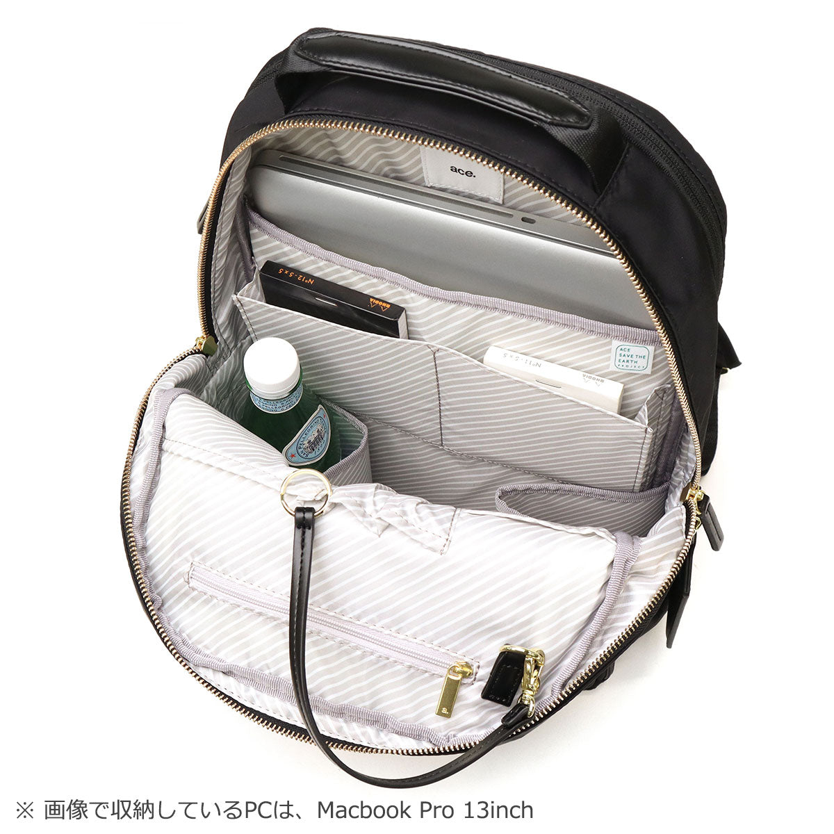 エース ace. 正規品5年保証 ビジネスリュック レディース 大容量 ブランド 軽量 軽い リュックサック 営業 PC パソコン 大人 通勤 A4 撥水 抗菌 16L FITEMME フィッテム 68683 （チャコール） チャコール