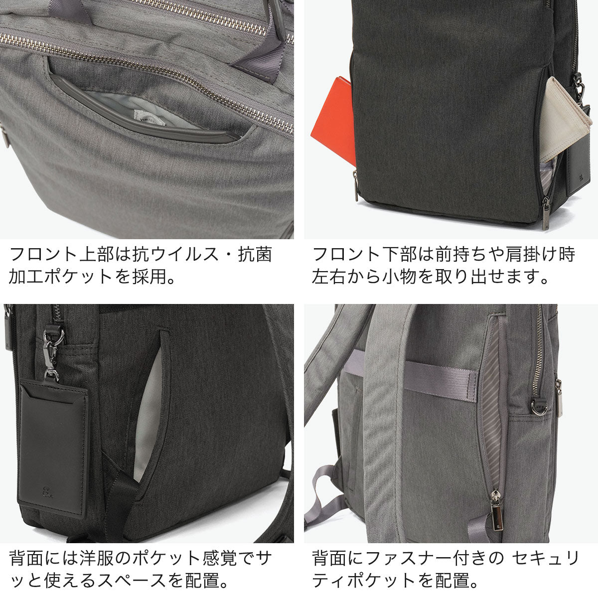 エース ace. 正規品5年保証 リュック ビジネスリュック レディース 軽量 軽い 通勤 きれいめ おしゃれ 大人 ブランド PC A4 12L 女性 ACE 抗菌 スクエア フィッテム ヘザー 20111 wsb （グレー） グレー