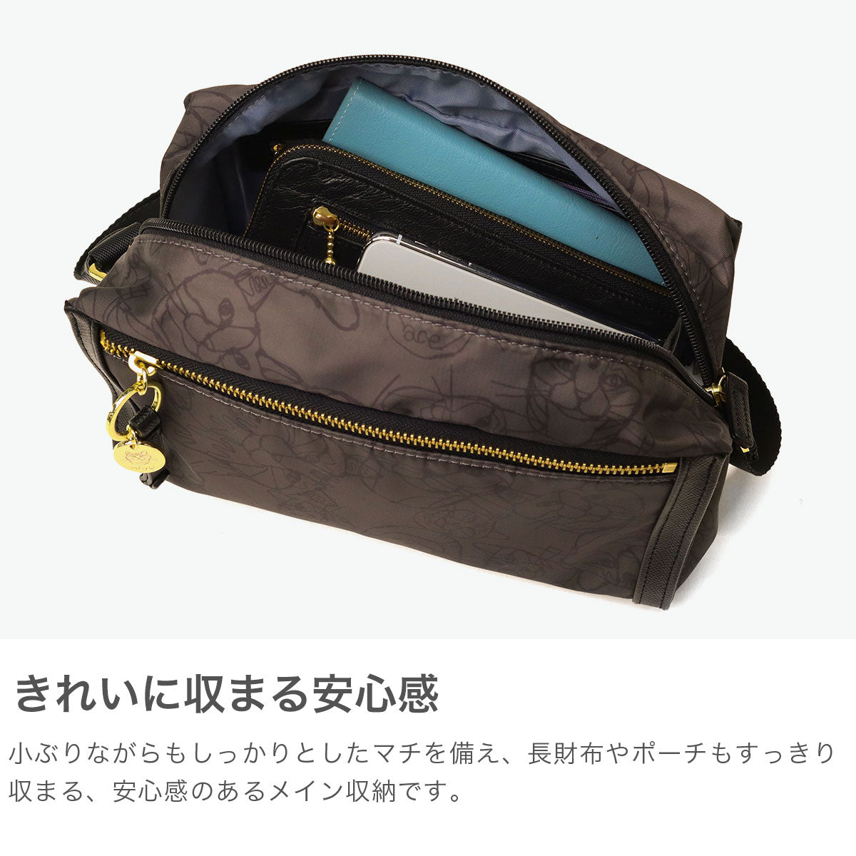 エーストーキョー ace.TOKYO 正規品5年保証 ショルダーバッグ レディース ブランド 5L 大人 小さめ 猫 コラボ 旅行 ミニショルダー HAyU×ace. HAyU ユッカ 17832 （ブラック） ブラック