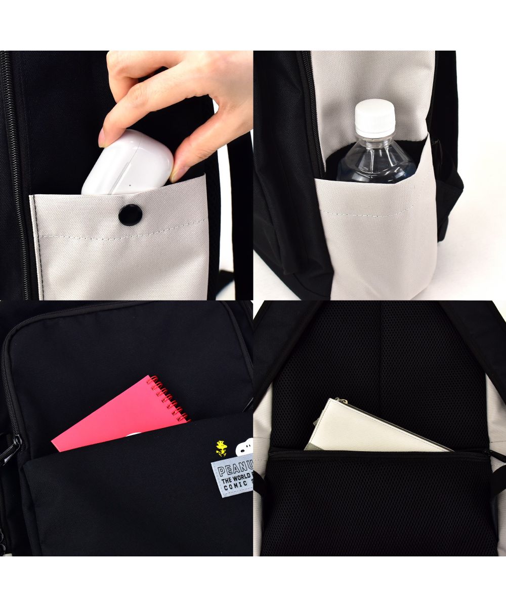 ランナー RUNNER スヌーピー リュック デイパック 大容量 30L a4 黒 ロゴ 撥水 前 サイド 背面 ポケット 付き 疲れない シンプル 女子 男子 男女兼用 女子高生 高