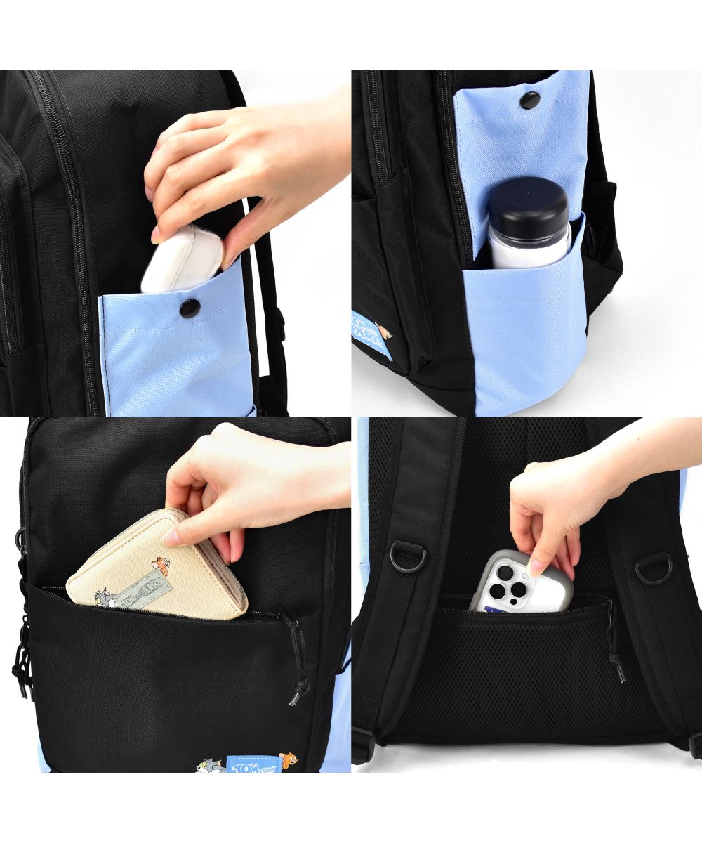 ランナー RUNNER トムとジェリー リュック デイパック 大容量 30L a4 黒 ロゴ 撥水 前 サイド 背面 ポケット 付き シンプル 女子 男子 女の子 男の子 男女兼用 女