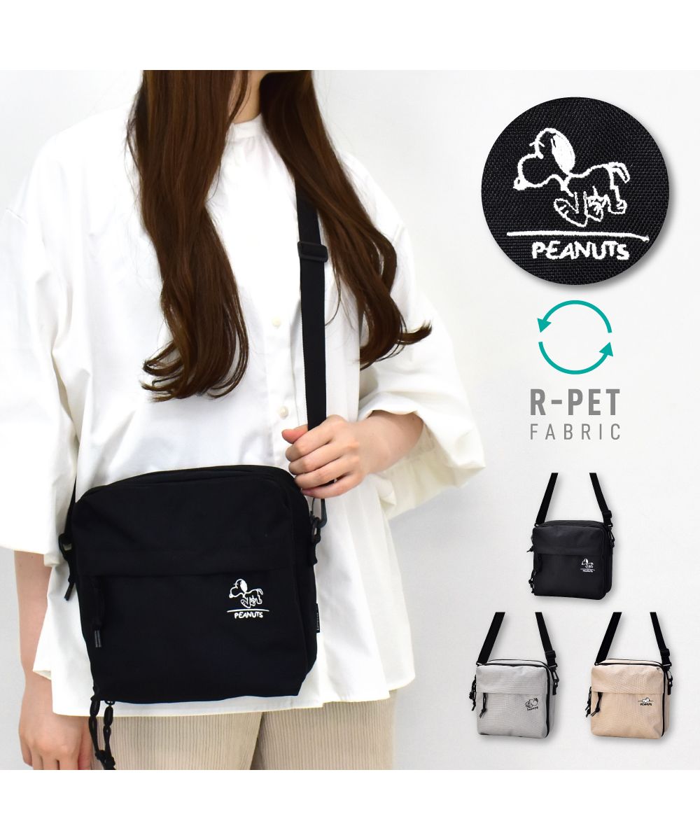ランナー RUNNER スヌーピー スクエアショルダーバッグ ショルダーバッグ 撥水 軽量 小さめ a5 ロゴ 黒 ナイロン サスティナブル エコ素材 斜めがけ 大人 レディース メン （ベージュ(SPZ-3272)） ベージュ(SPZ-3272)
