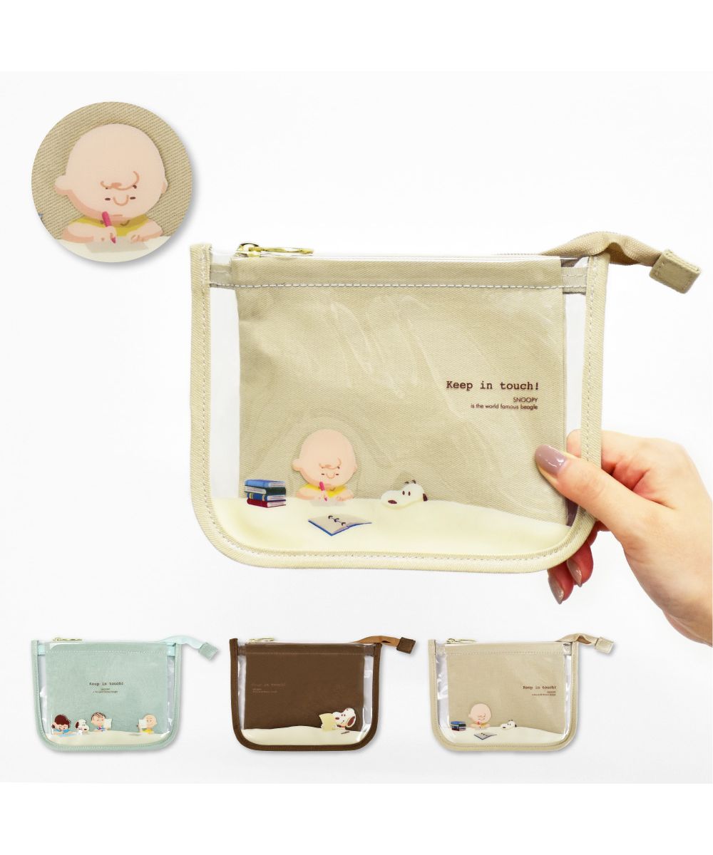 ランナー RUNNER スヌーピー ポーチ フラットポーチ レイヤーポーチ 化粧ポーチ コスメポーチ トラベルポーチ クリア シンプル ファスナー 学生 高校生 中学生 レディース 女