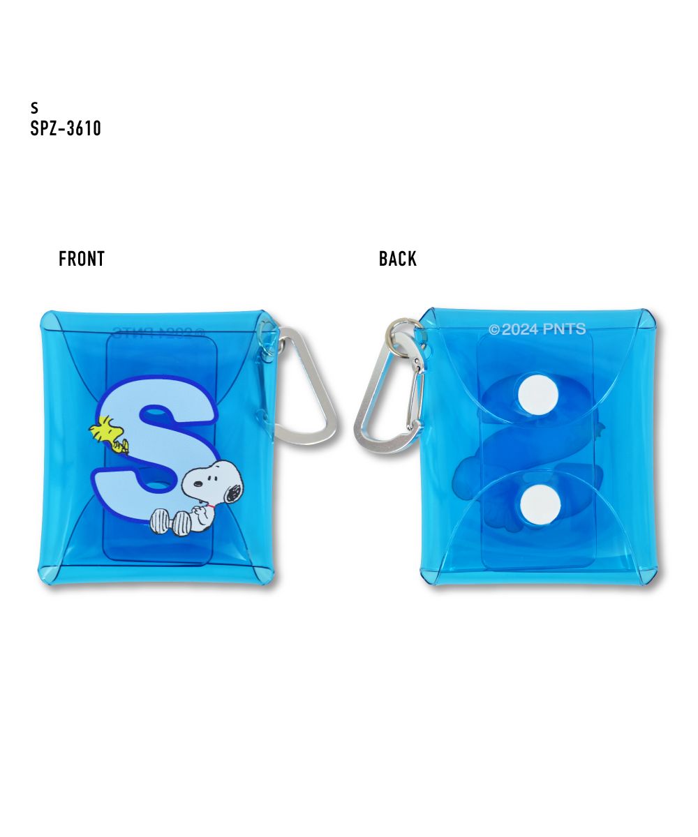 ランナー RUNNER スヌーピー イニシャル ポーチ クリア 小物入れ カラビナ付き クリアマルチケース SSサイズ airpods proケース 薬ケース キー 鍵ケース ガチャ活