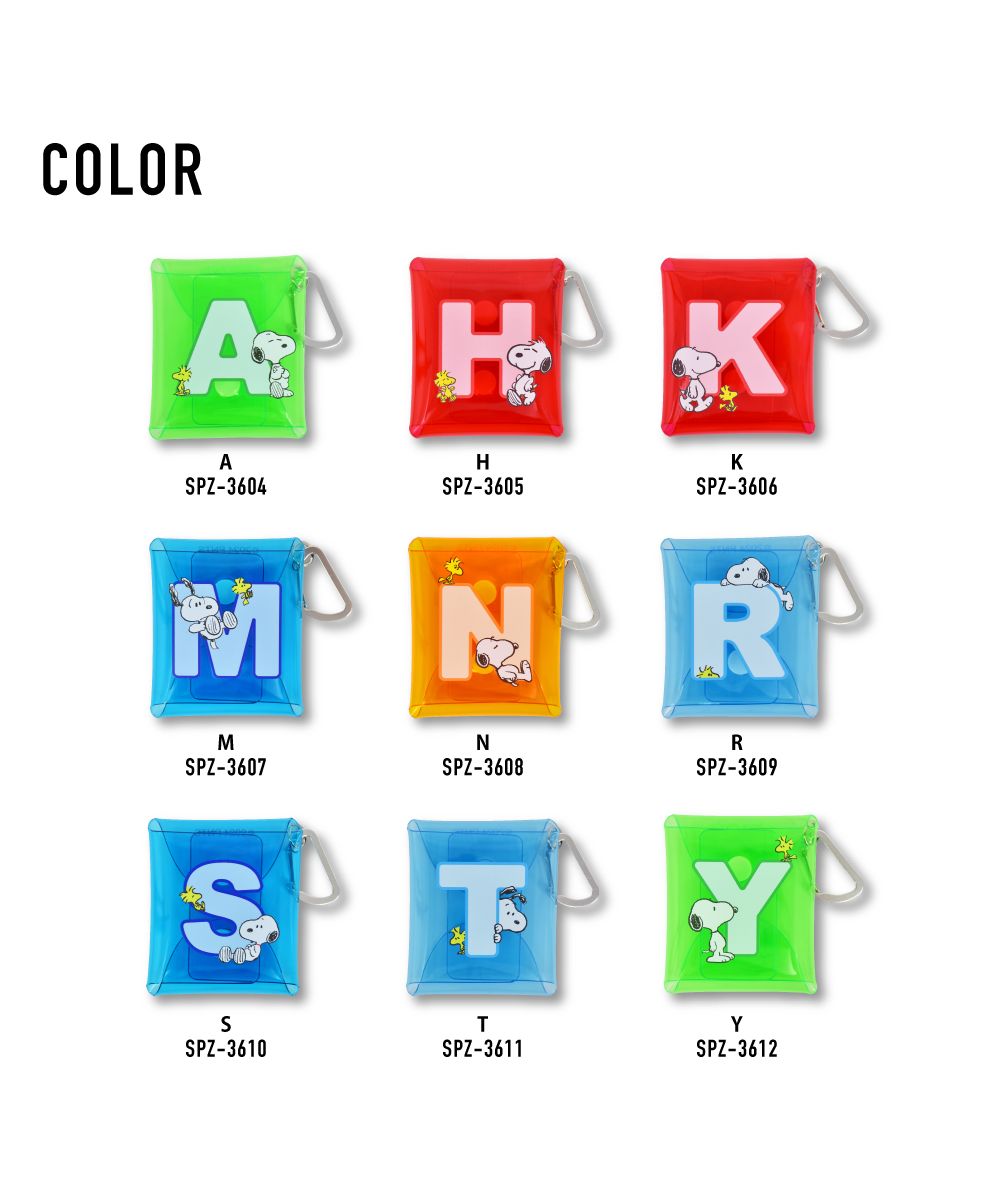 ランナー RUNNER スヌーピー イニシャル ポーチ クリア 小物入れ カラビナ付き クリアマルチケース SSサイズ airpods proケース 薬ケース キー 鍵ケース ガチャ活