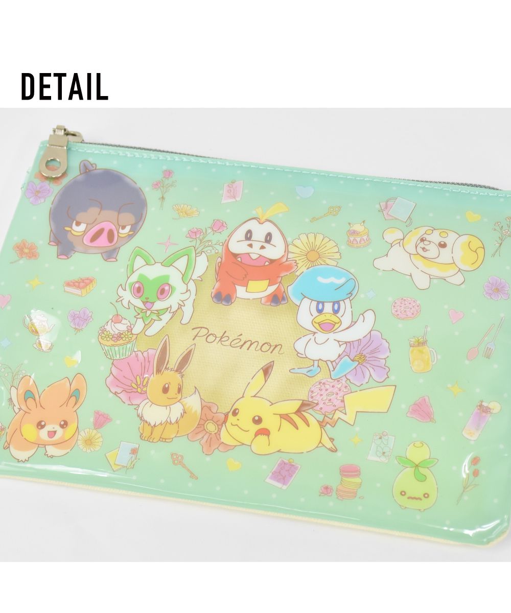 ランナー RUNNER ポケットモンスター ポケモン フラットポーチ 窓付き 大きめ 平ポーチ コンパクト 小物入れ 化粧ポーチ 文具 透明 クリア 帆布 ピカチュウ レディース メン （グリーン(PKM-827)） グリーン(PKM-827)