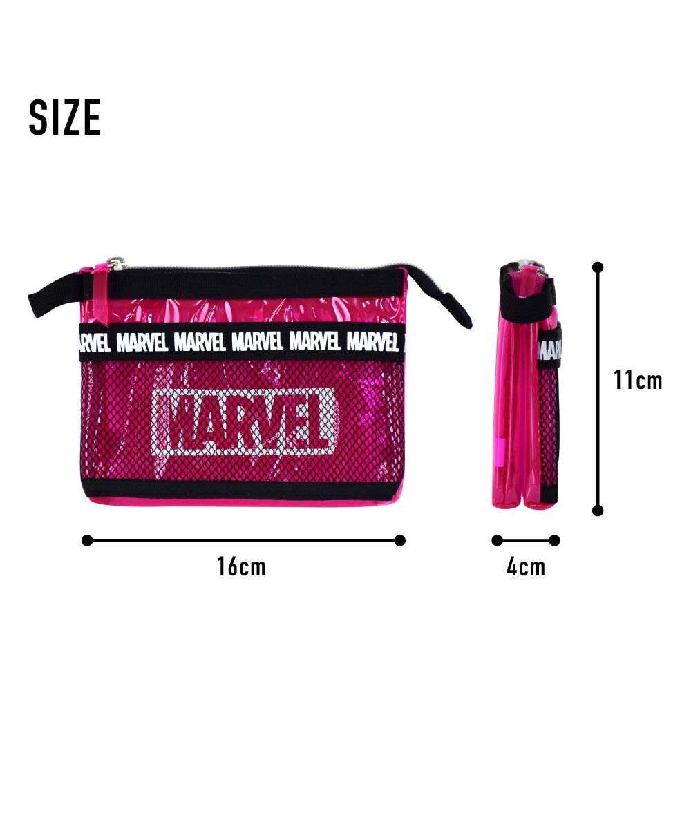 ランナー RUNNER マーベル ポーチ 小物入れ クリア 2ルーム 大きめ PVC ファスナー メッシュポケット キャラクター 化粧ポーチ おしゃれ オシャレ 通勤 通学 旅行 出張