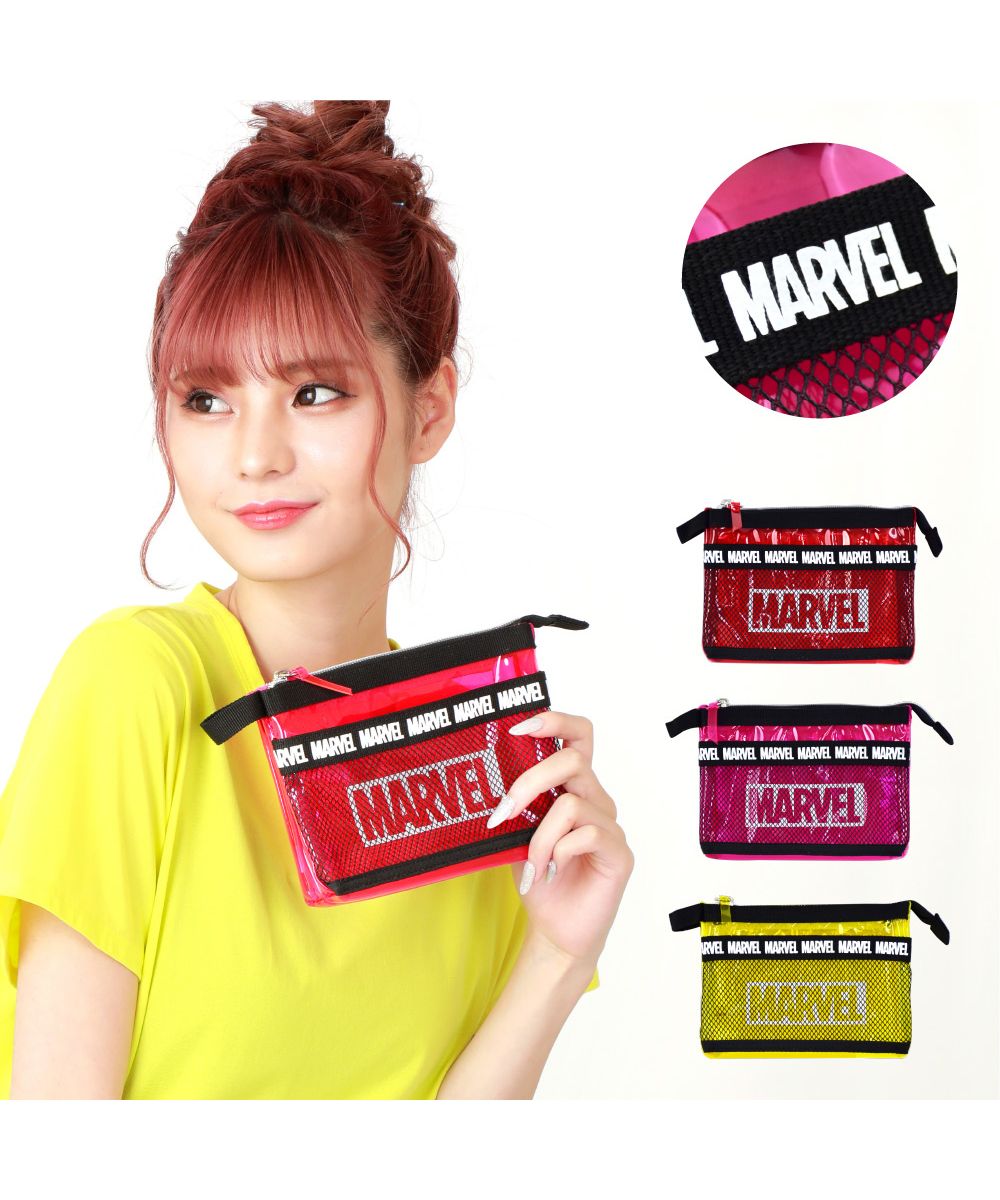 ランナー RUNNER マーベル ポーチ 小物入れ クリア 2ルーム 大きめ PVC ファスナー メッシュポケット キャラクター 化粧ポーチ おしゃれ オシャレ 通勤 通学 旅行 出張
