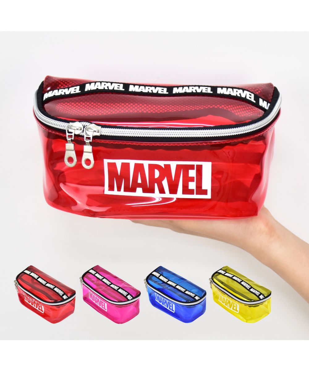 ランナー RUNNER マーベル ペンケース 筆箱 大容量 透明 クリア PVC ファスナー ダブルジップ 化粧ポーチ ブランド おしゃれ 通勤 通学 旅行 出張 修学旅行 かわいい