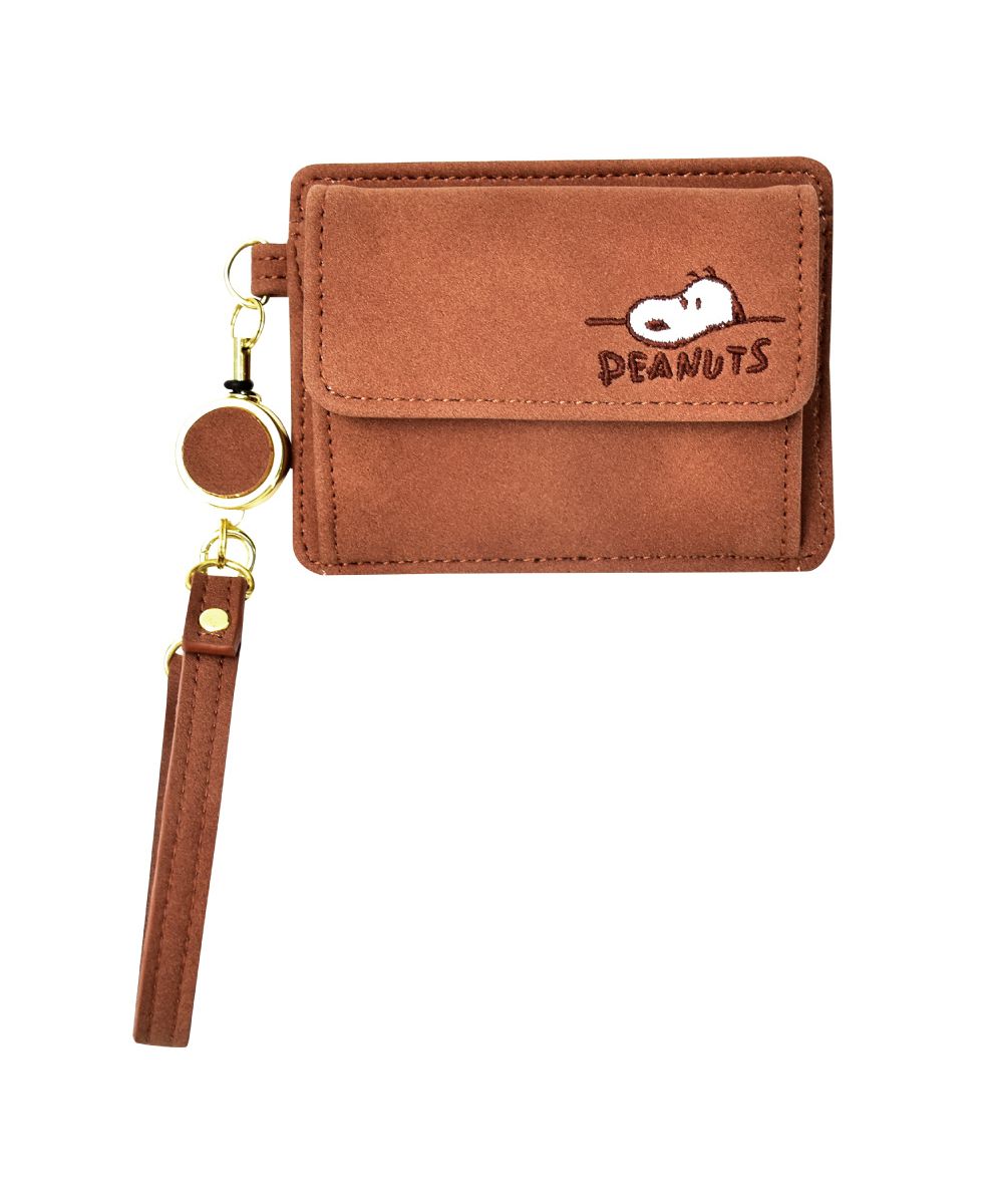 Runner RUNNER Snoopy Pass Case Commuter Pass Holder Card Case 3 Slots Vertical Type Synthetic Leather PU Leather Mini Small with Reel Simple Ladies Adults Women University Students Girls High School Students