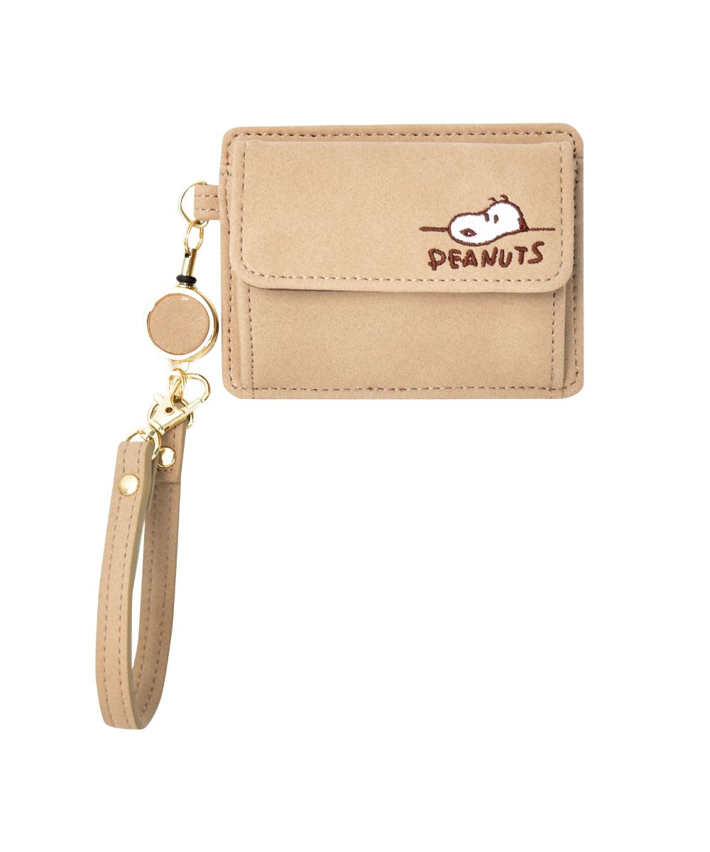 Runner RUNNER Snoopy Pass Case Commuter Pass Holder Card Case 3 Slots Vertical Type Synthetic Leather PU Leather Mini Small with Reel Simple Ladies Adults Women University Students Girls High School Students
