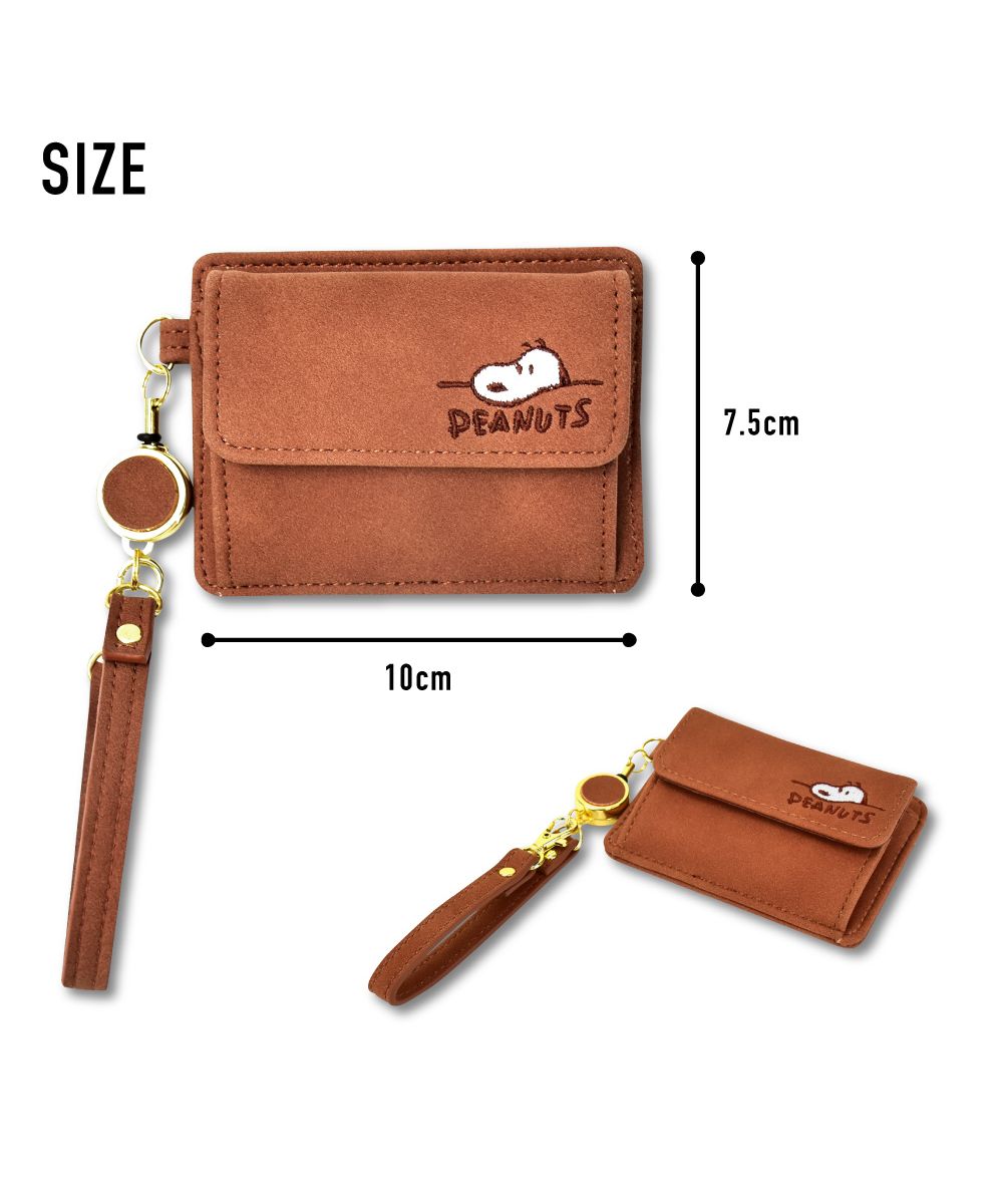 Runner RUNNER Snoopy Pass Case Commuter Pass Holder Card Case 3 Slots Vertical Type Synthetic Leather PU Leather Mini Small with Reel Simple Ladies Adults Women University Students Girls High School Students