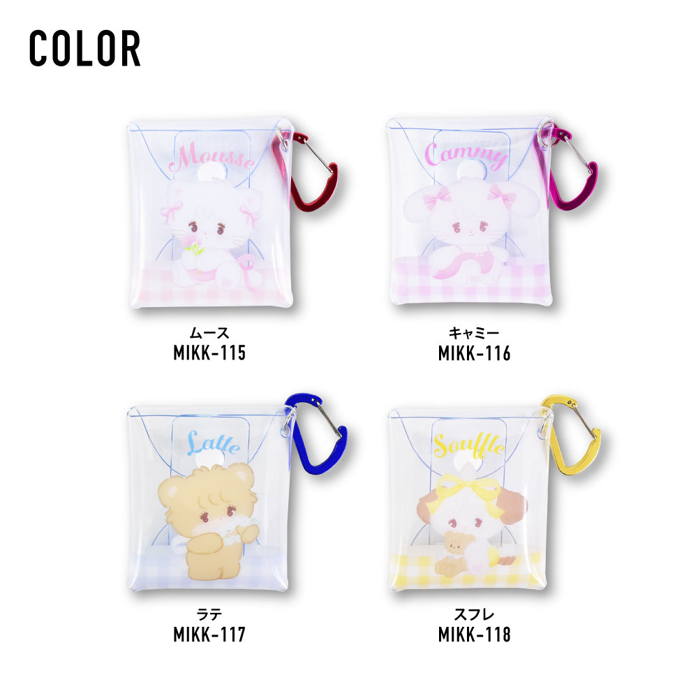 ランナー RUNNER mikko illustrations ミッコ クリアマルチケース SSサイズ カラビナ 小物入れ ワイヤレスイヤホン/airpods収納 通勤 通学 旅行 キャラクター グッズ （スフレ(MIKK-118)） スフレ(MIKK-118)