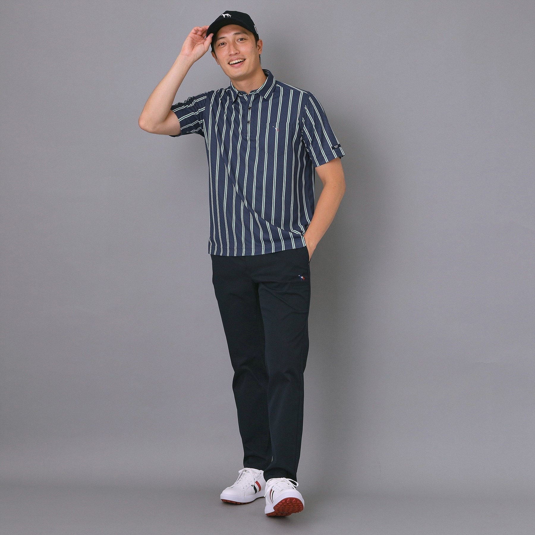 アダバット adabat 【新レーベル ADABAT NAVY】吸水速乾/UVカット ワインシャンブレーストライプポロシャツ （ネイビー(394)） ネイビー(394)
