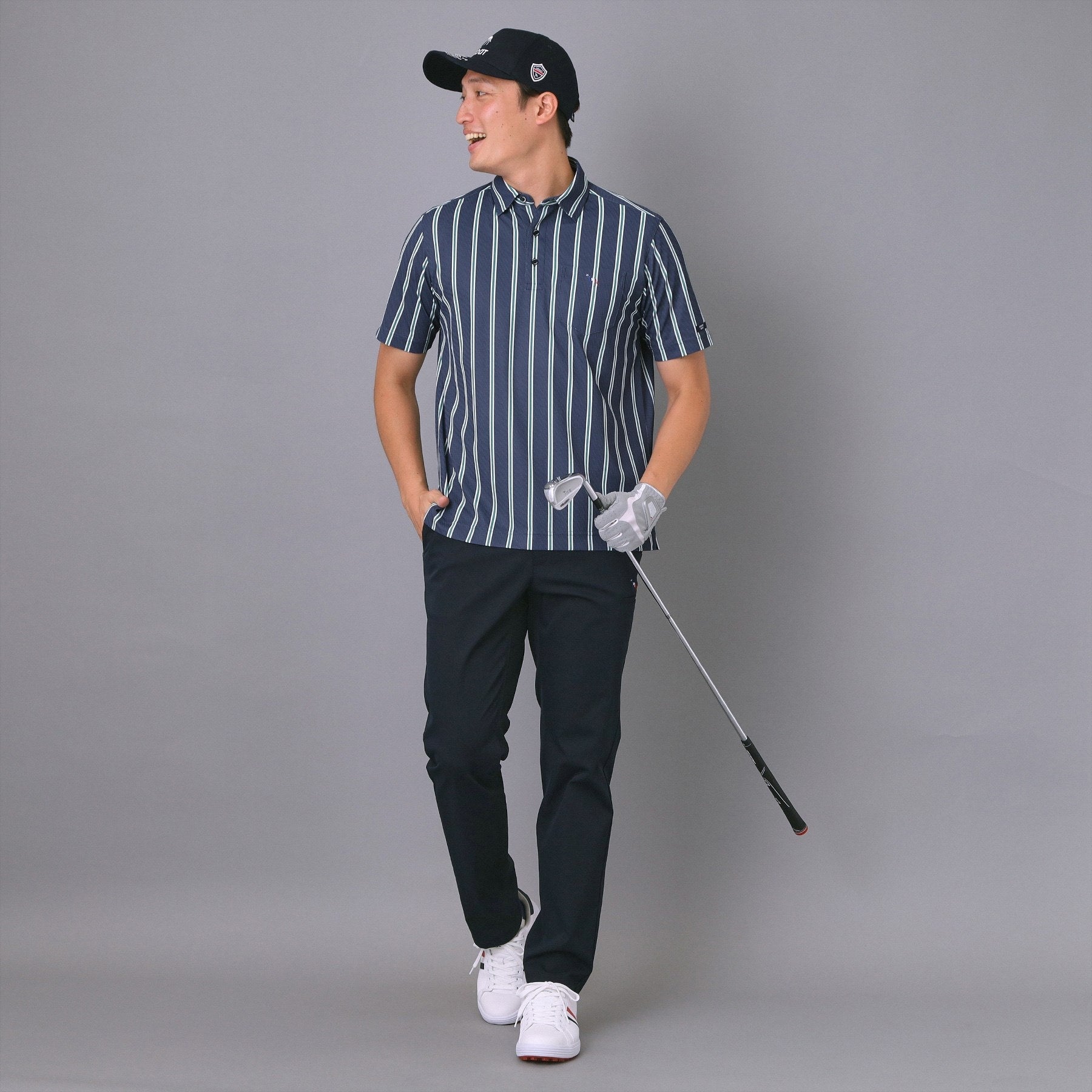 アダバット adabat 【新レーベル ADABAT NAVY】吸水速乾/UVカット ワインシャンブレーストライプポロシャツ （ネイビー(394)） ネイビー(394)
