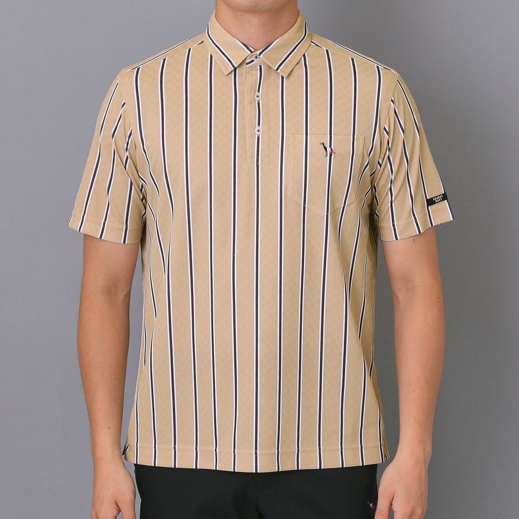 アダバット adabat 【新レーベル ADABAT NAVY】吸水速乾/UVカット ワインシャンブレーストライプポロシャツ （ネイビー(394)） ネイビー(394)