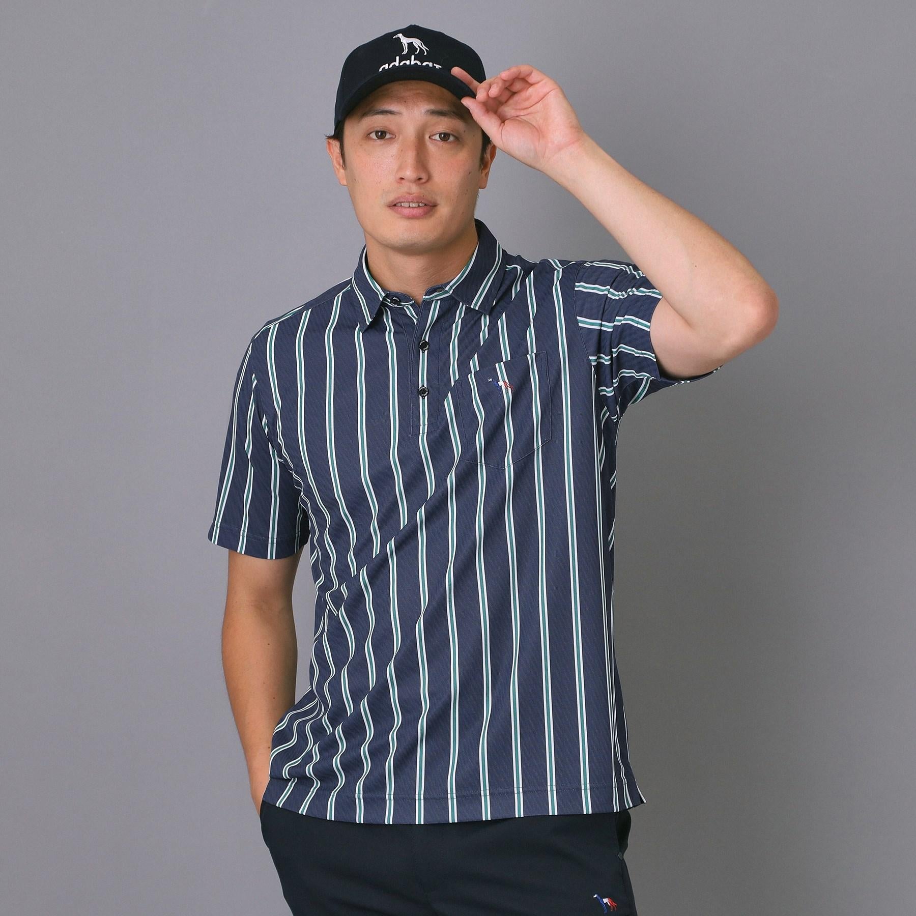 アダバット adabat 【新レーベル ADABAT NAVY】吸水速乾/UVカット ワインシャンブレーストライプポロシャツ （ネイビー(394)） ネイビー(394)
