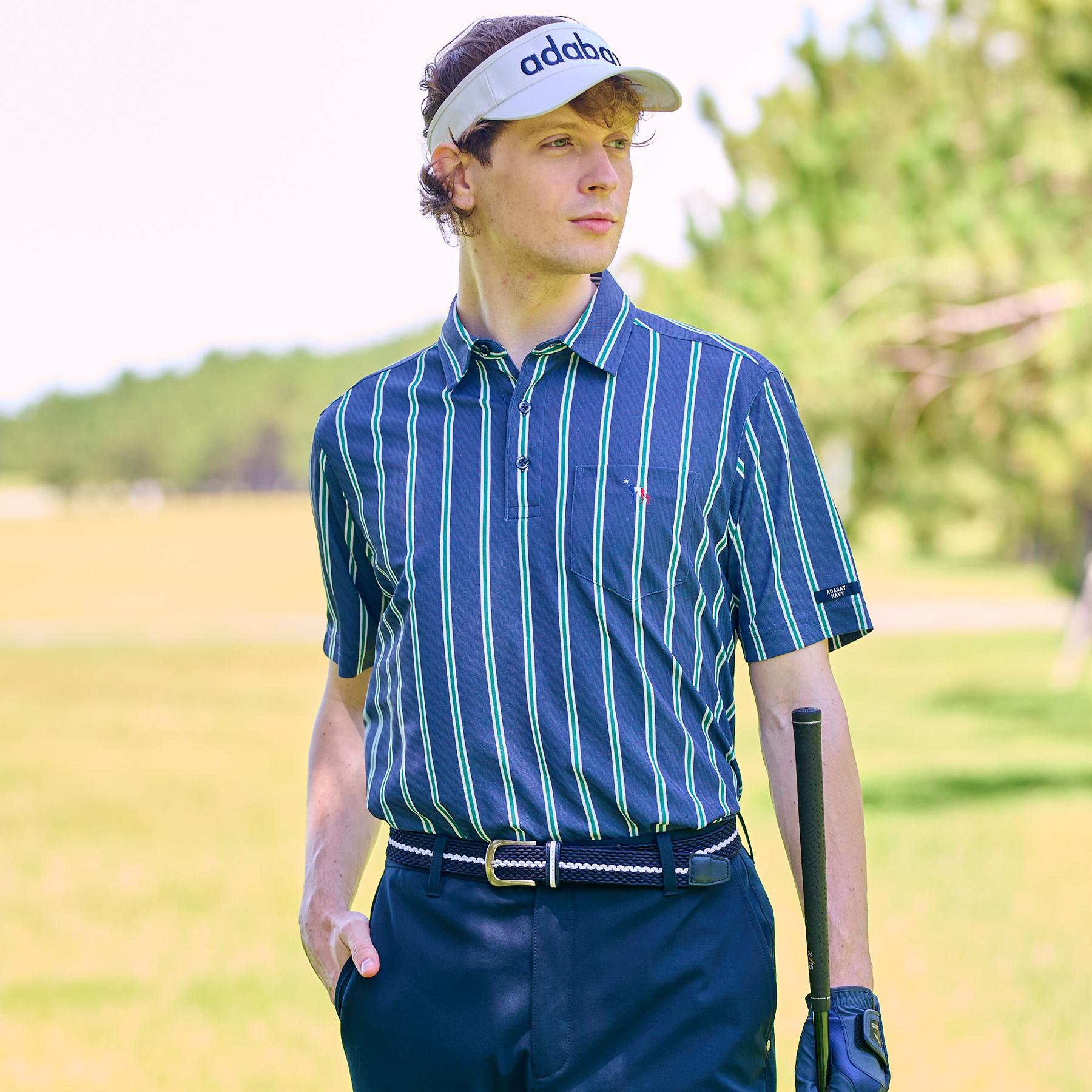 アダバット adabat 【新レーベル ADABAT NAVY】吸水速乾/UVカット ワインシャンブレーストライプポロシャツ （ネイビー(394)） ネイビー(394)