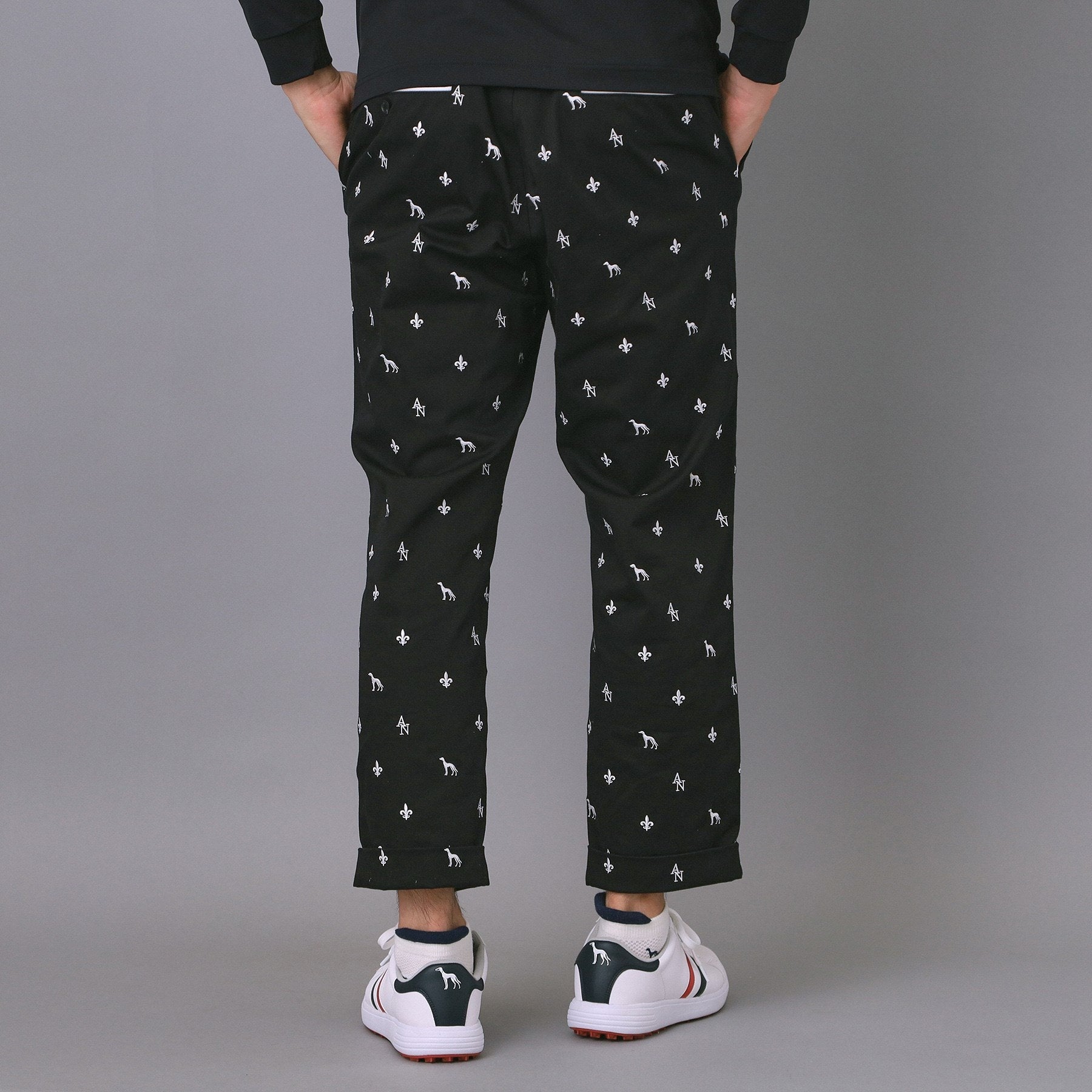 アダバット adabat 【新レーベル ADABAT NAVY】エンブロイダリーモノグラムクロップドパンツ （ブラック(019)） ブラック(019)