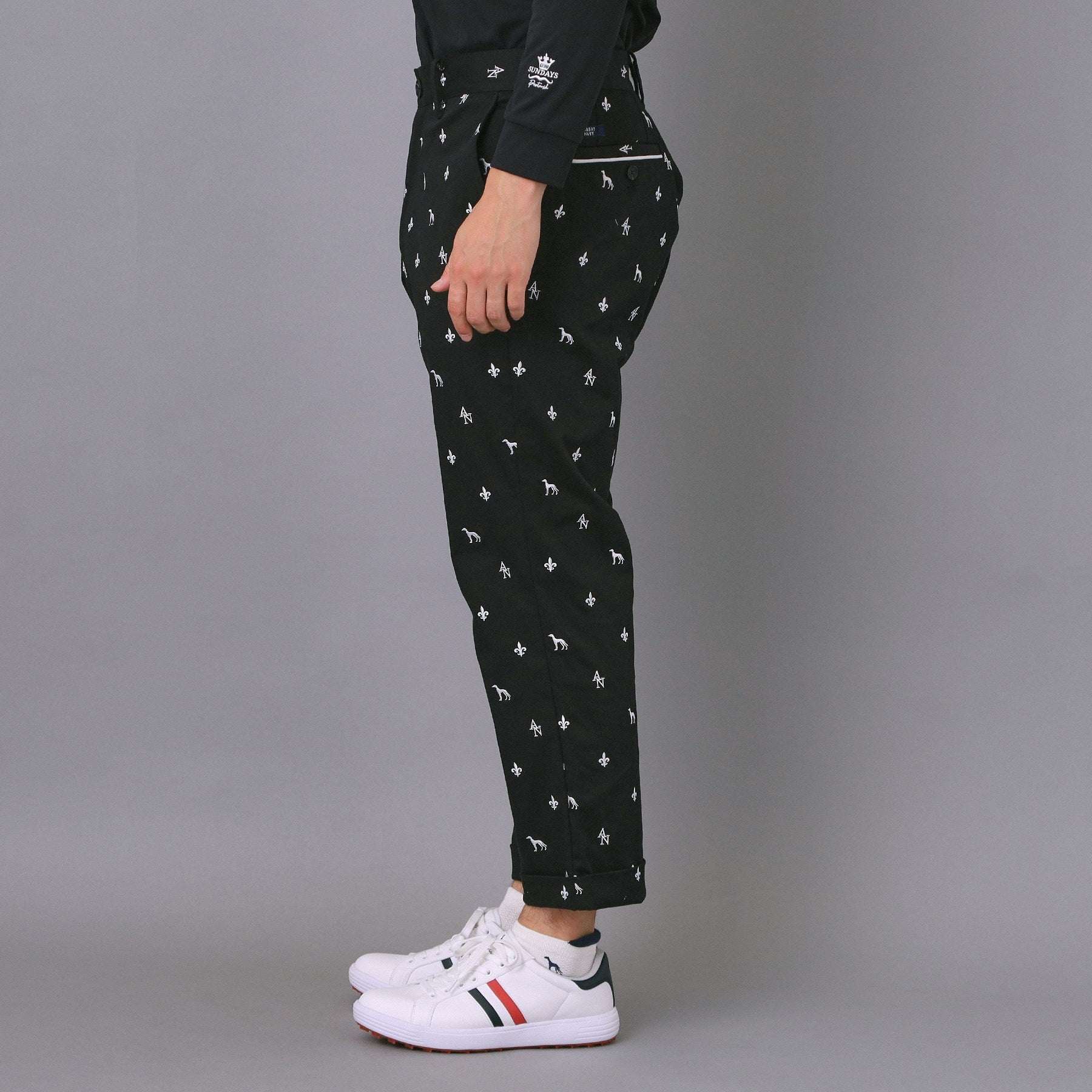 アダバット adabat 【新レーベル ADABAT NAVY】エンブロイダリーモノグラムクロップドパンツ （ブラック(019)） ブラック(019)