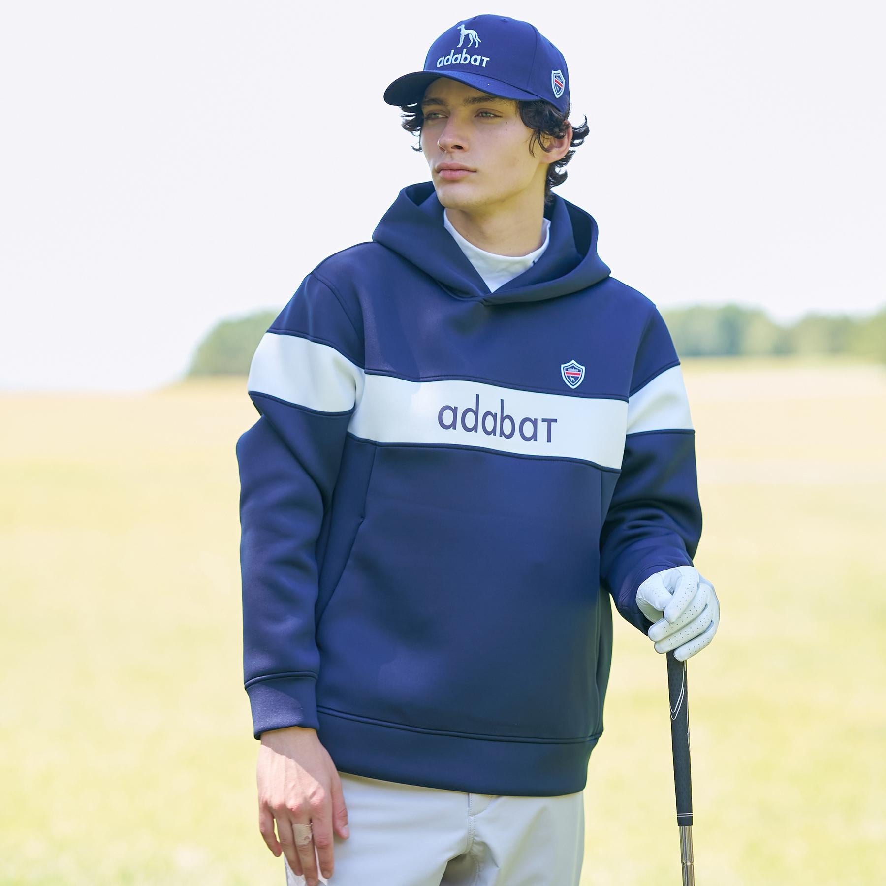 アダバット adabat 【新レーベル ADABAT NAVY】ブロッキングラインロゴフーディー （グレー(012)） グレー(012)