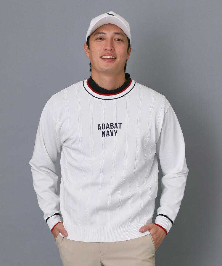 アダバット adabat ◆【ADABAT NAVY】ケーブルストライプクルーニット （ブルー(091)） ブルー(091)