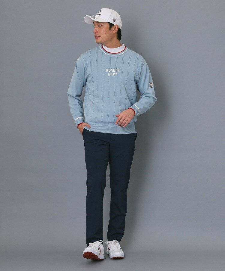 アダバット adabat ◆【ADABAT NAVY】ケーブルストライプクルーニット （ブルー(091)） ブルー(091)