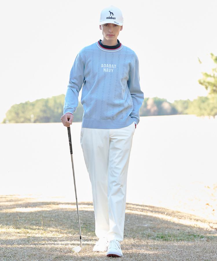 アダバット adabat ◆【ADABAT NAVY】ケーブルストライプクルーニット （ブルー(091)） ブルー(091)