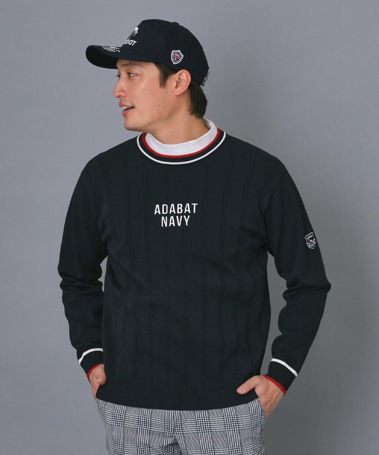アダバット adabat ◆【ADABAT NAVY】ケーブルストライプクルーニット （ブルー(091)） ブルー(091)