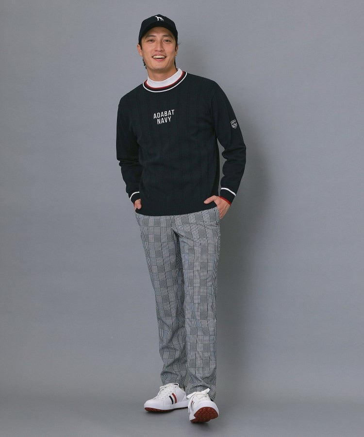 アダバット adabat ◆【ADABAT NAVY】ケーブルストライプクルーニット （ブルー(091)） ブルー(091)
