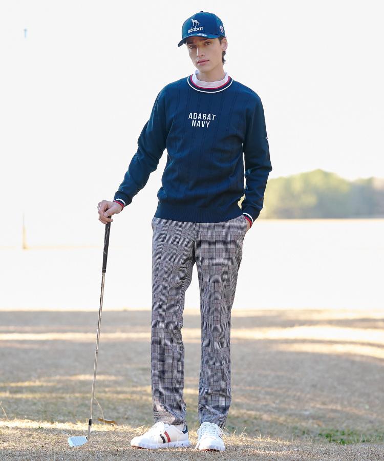 アダバット adabat ◆【ADABAT NAVY】ケーブルストライプクルーニット （ブルー(091)） ブルー(091)