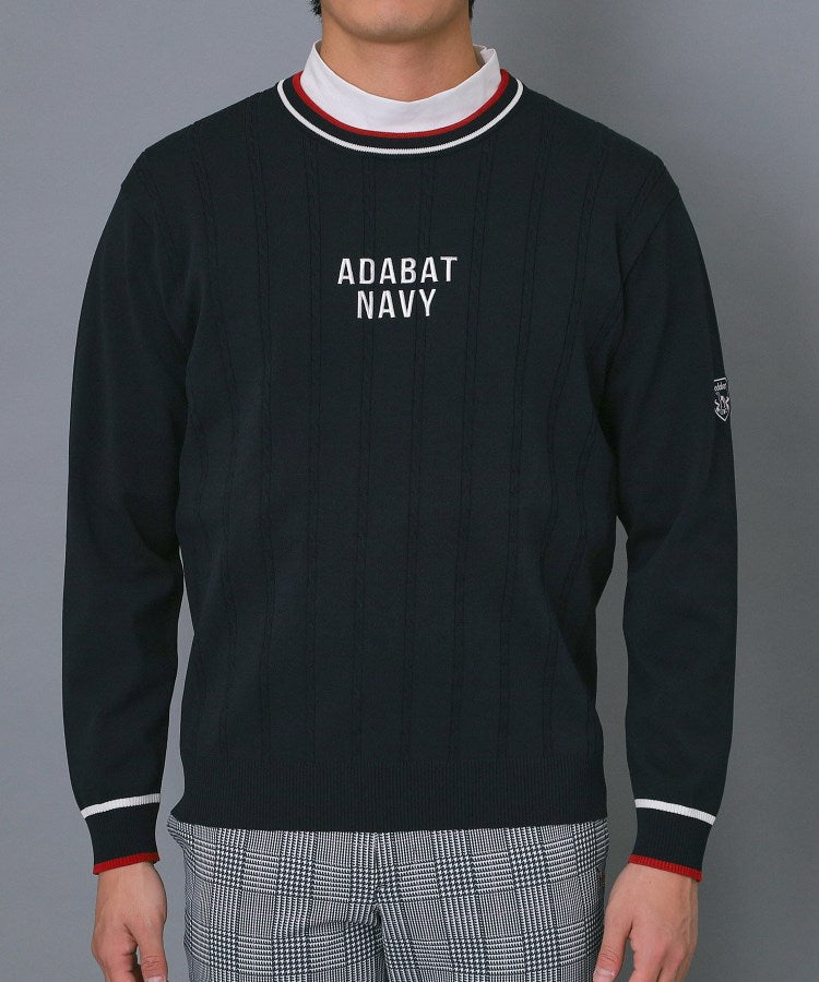 アダバット adabat ◆【ADABAT NAVY】ケーブルストライプクルーニット （ブルー(091)） ブルー(091)