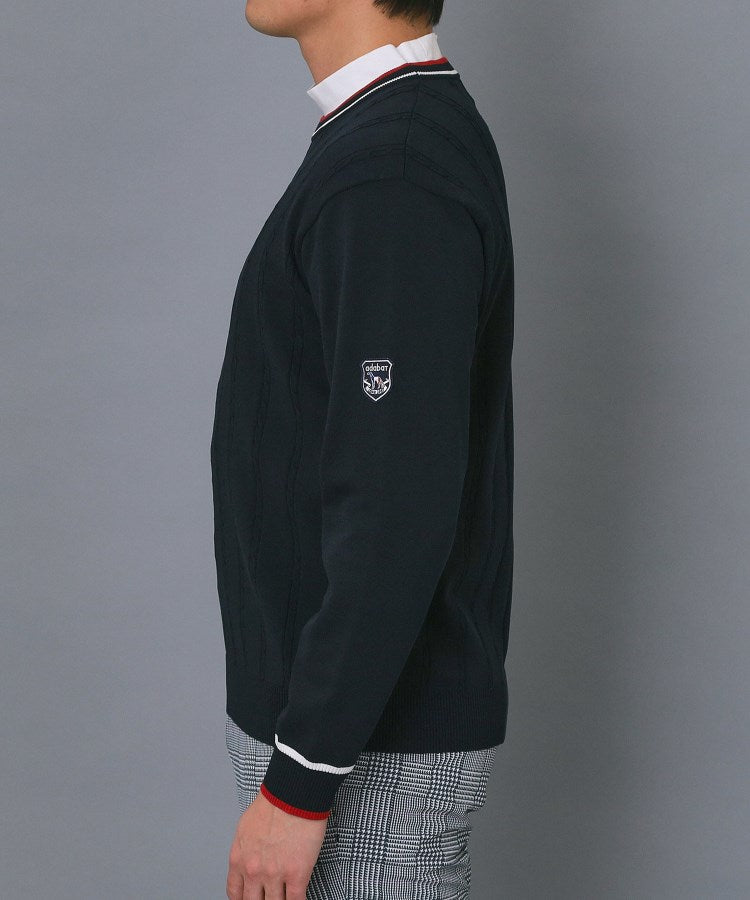 アダバット adabat ◆【ADABAT NAVY】ケーブルストライプクルーニット （ブルー(091)） ブルー(091)