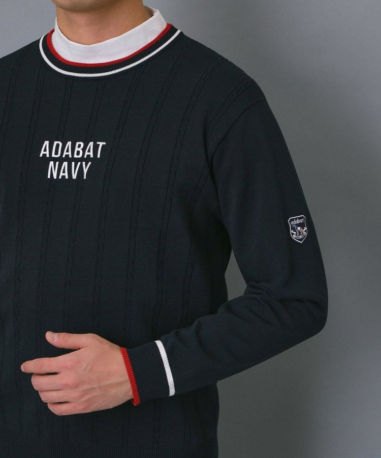 アダバット adabat ◆【ADABAT NAVY】ケーブルストライプクルーニット （ブルー(091)） ブルー(091)