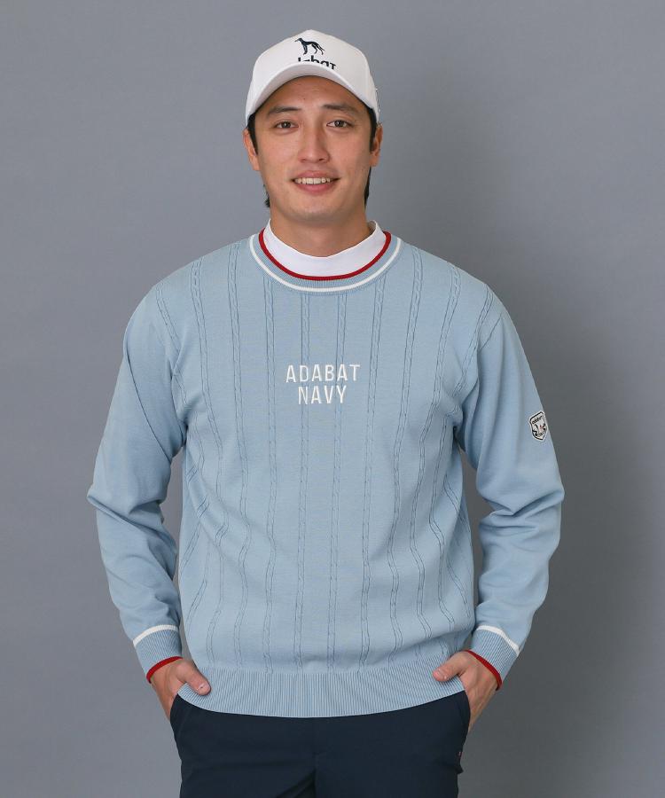 アダバット adabat ◆【ADABAT NAVY】ケーブルストライプクルーニット （ブルー(091)） ブルー(091)