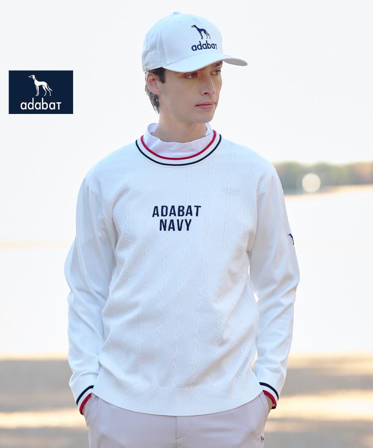 アダバット adabat ◆【ADABAT NAVY】ケーブルストライプクルーニット （ホワイト(001)） ホワイト(001)