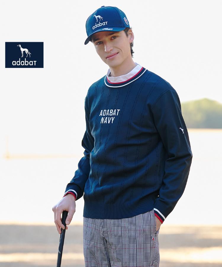 アダバット adabat ◆【ADABAT NAVY】ケーブルストライプクルーニット （ネイビー(094)） ネイビー(094)
