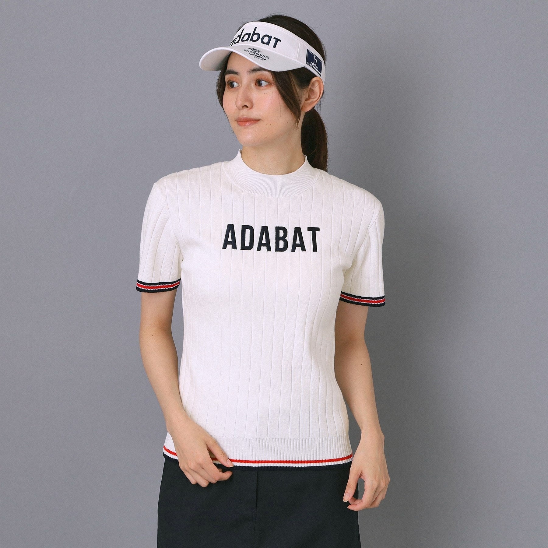 アダバット adabat 【ADABAT NAVY】フロントロゴワイドリブモックニット （ホワイト(002)） ホワイト(002)