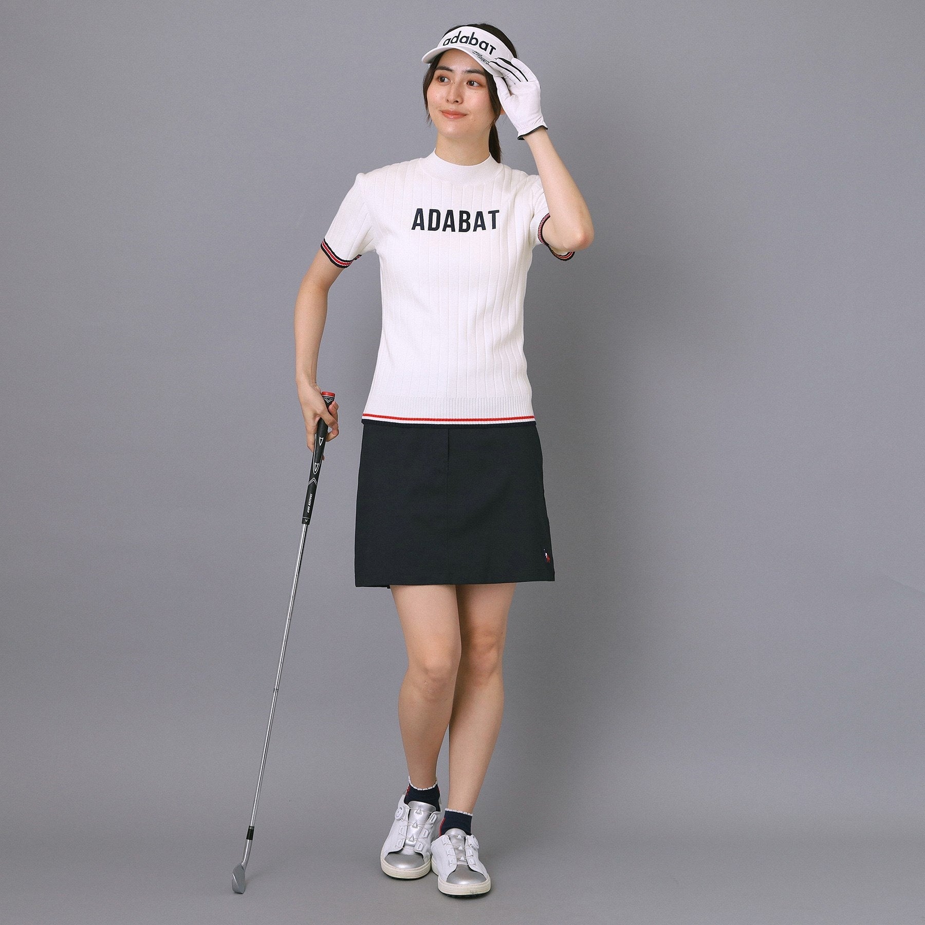アダバット adabat 【ADABAT NAVY】フロントロゴワイドリブモックニット （ホワイト(002)） ホワイト(002)