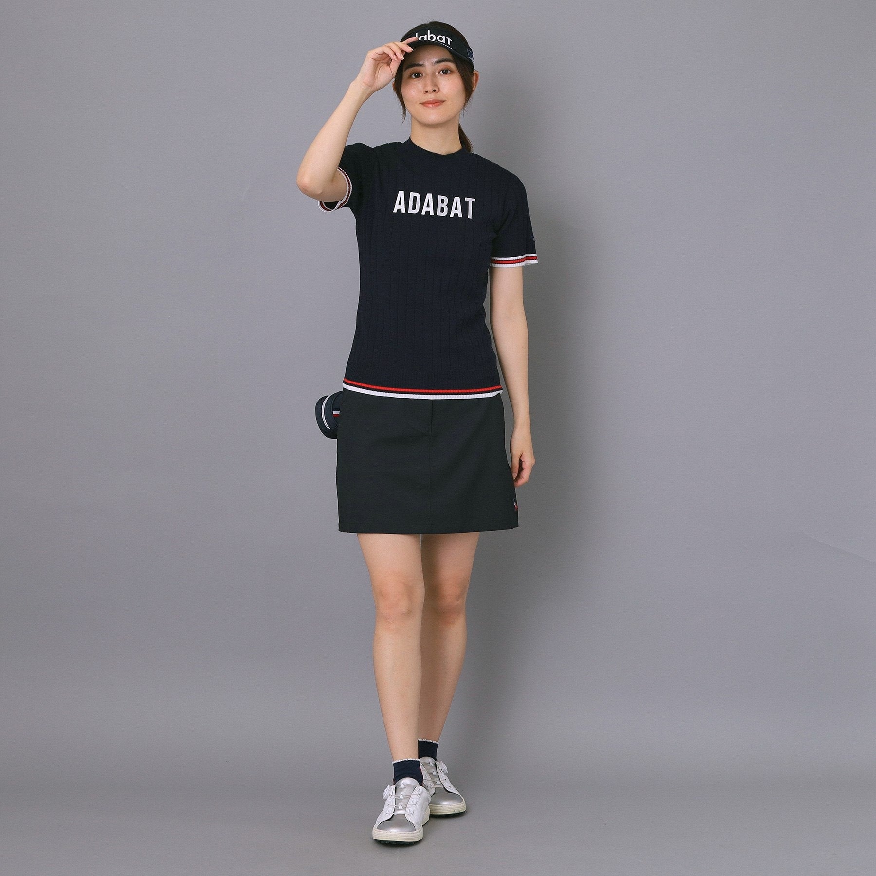 アダバット adabat 【ADABAT NAVY】フロントロゴワイドリブモックニット （ホワイト(002)） ホワイト(002)