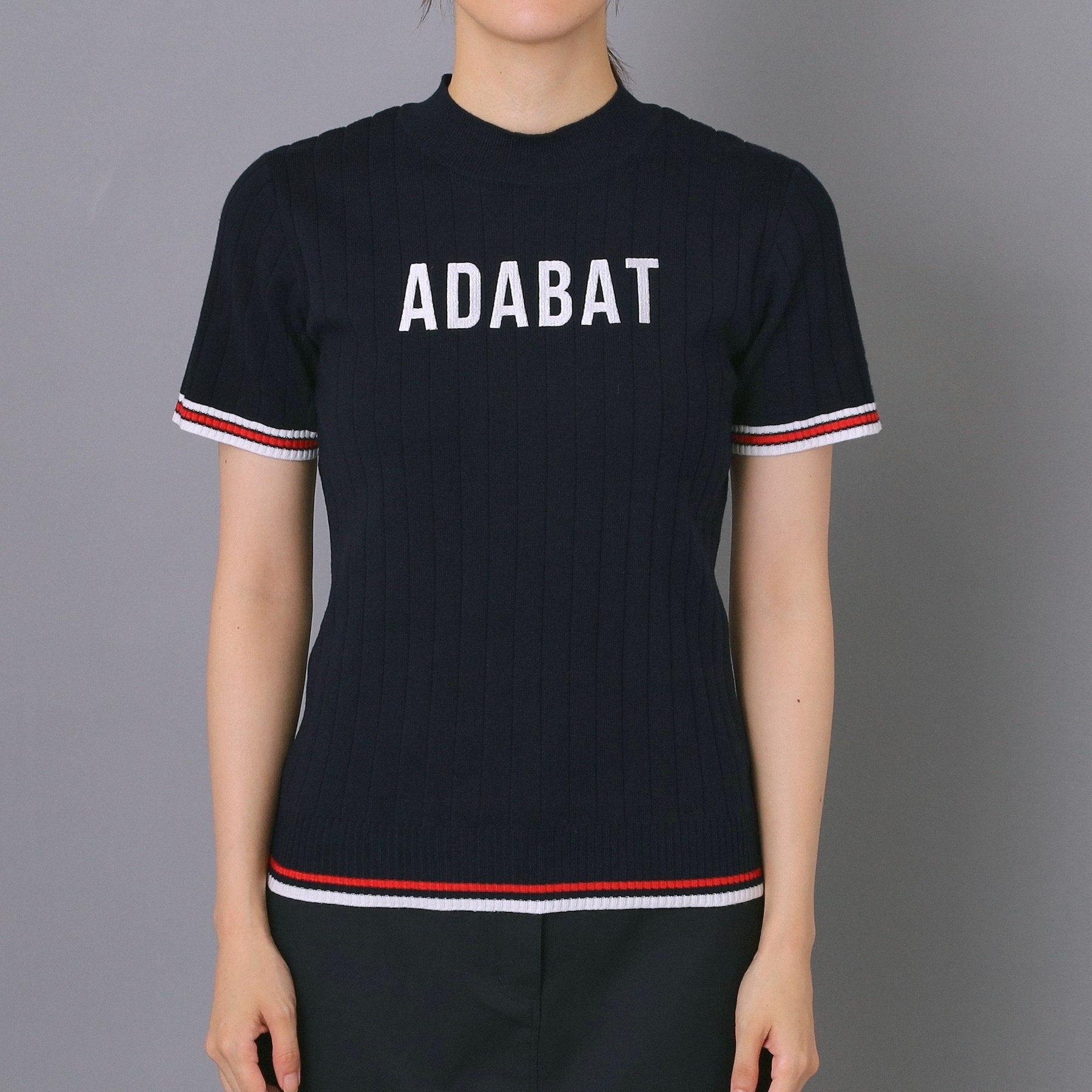 アダバット adabat 【ADABAT NAVY】フロントロゴワイドリブモックニット （ホワイト(002)） ホワイト(002)