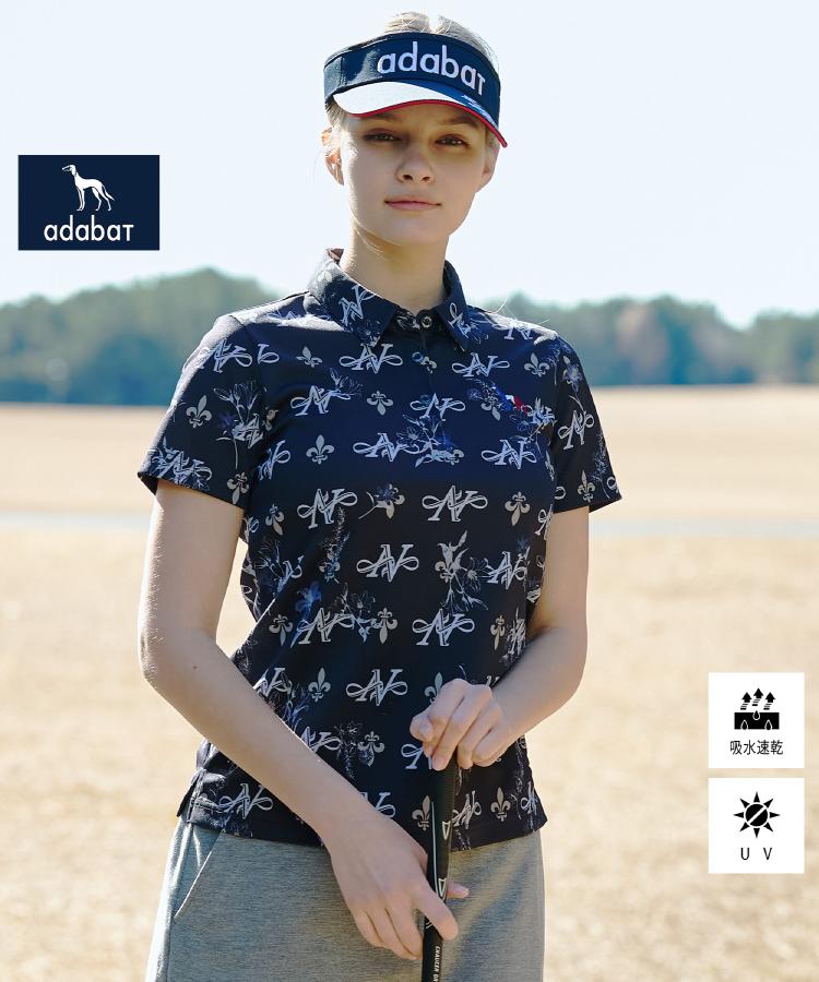 アダバット adabat ◆【ADABAT NAVY】ロゴモノグラムプリント半袖ポロシャツ （ネイビー(194)） ネイビー(194)